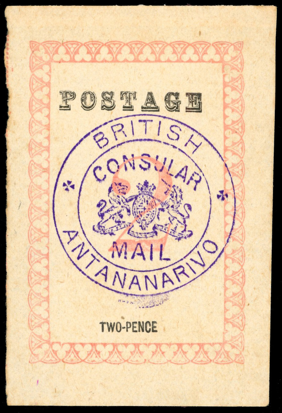 Madagascar British Consular Mail SG 35b Mint type II 2d rose