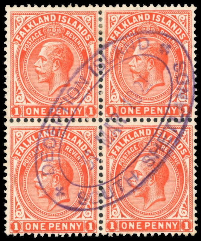 Falkland Islands Dependencies SG Z111 Cancel 1912-20 1d orange-red block of 4 used in Deception Island