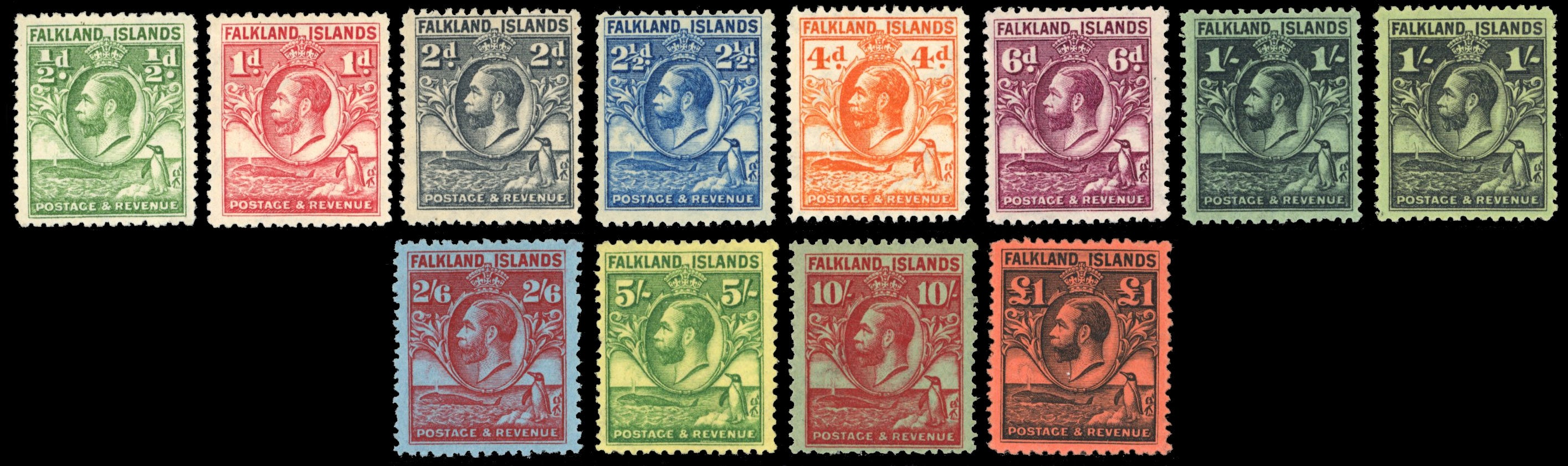 Falkland Islands SG 116/126 Mint 1929-37 Whale and Penguin set to £1