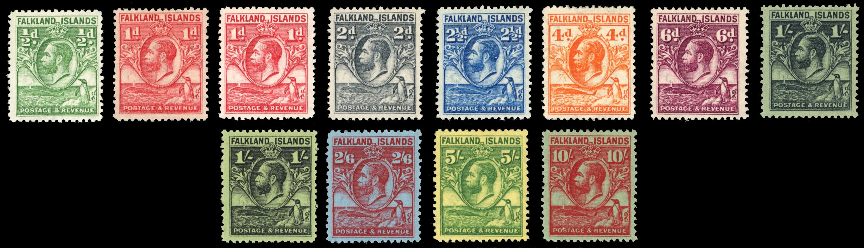 Falkland Islands SG 116/125 Mint 1929-37 Whale and Penguin short set to 10s