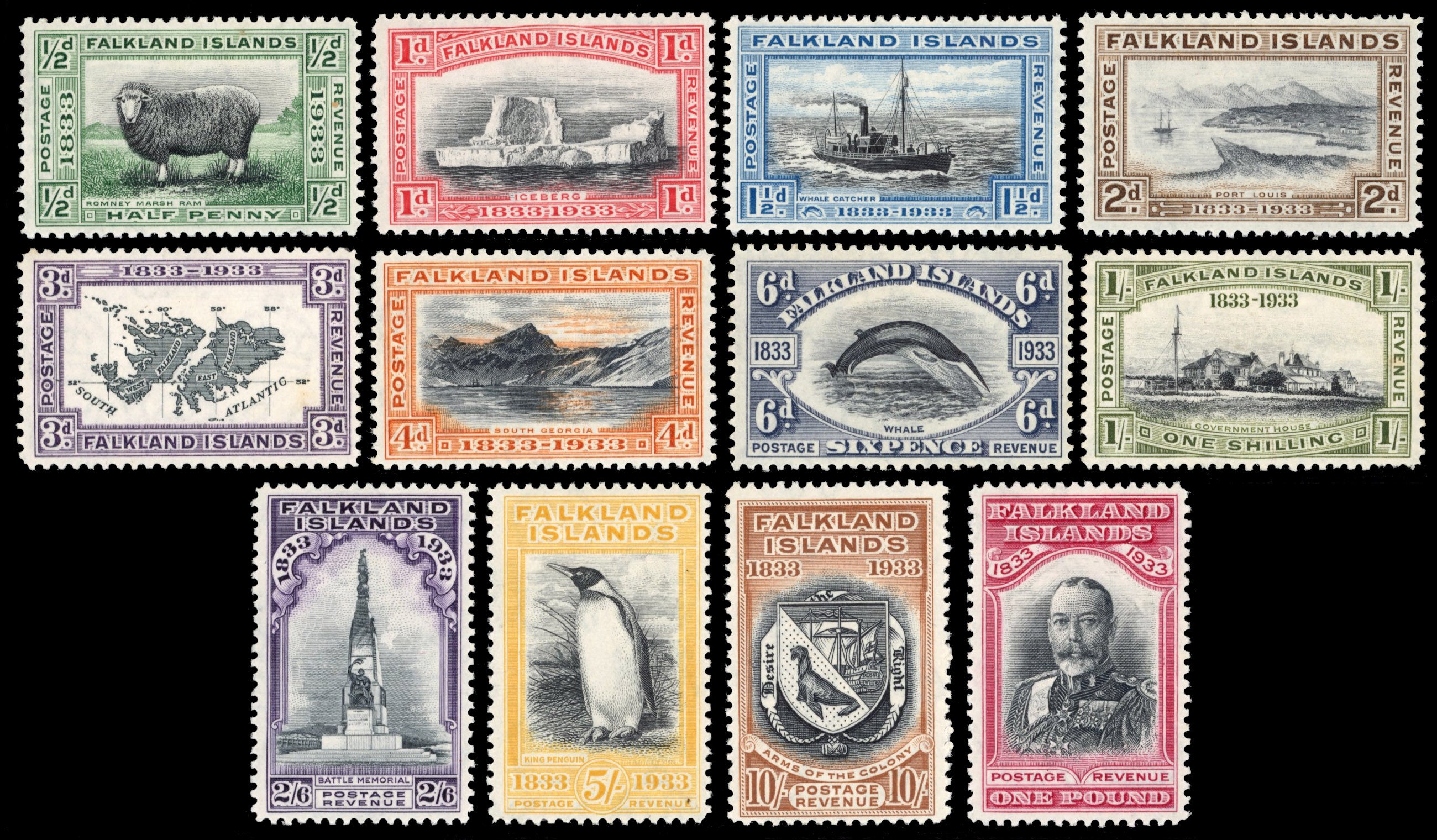 Falkland Islands SG 127/138 Mint 1933 Centenary set of 12 to £1