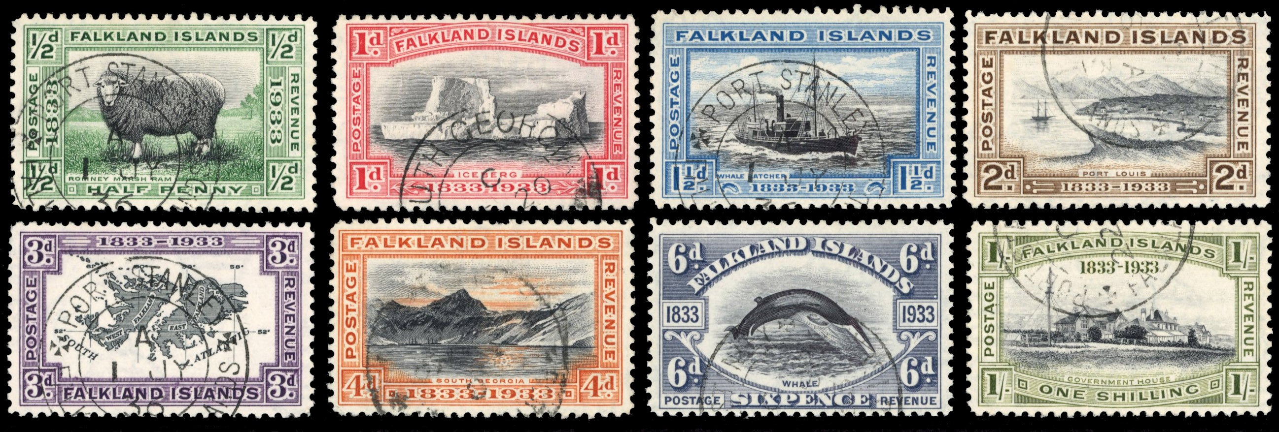 Falkland Islands SG 127/134 Used 1933 Centenary short set to 1s