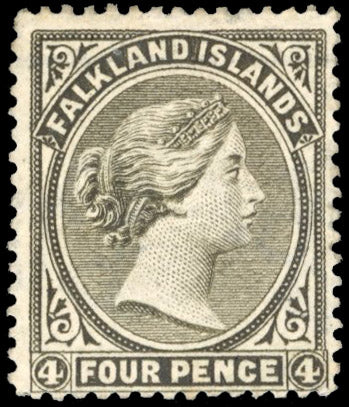 Falkland Islands SG 9y Mint 1885-91 4d pale grey-black watermark crown to right and reversed