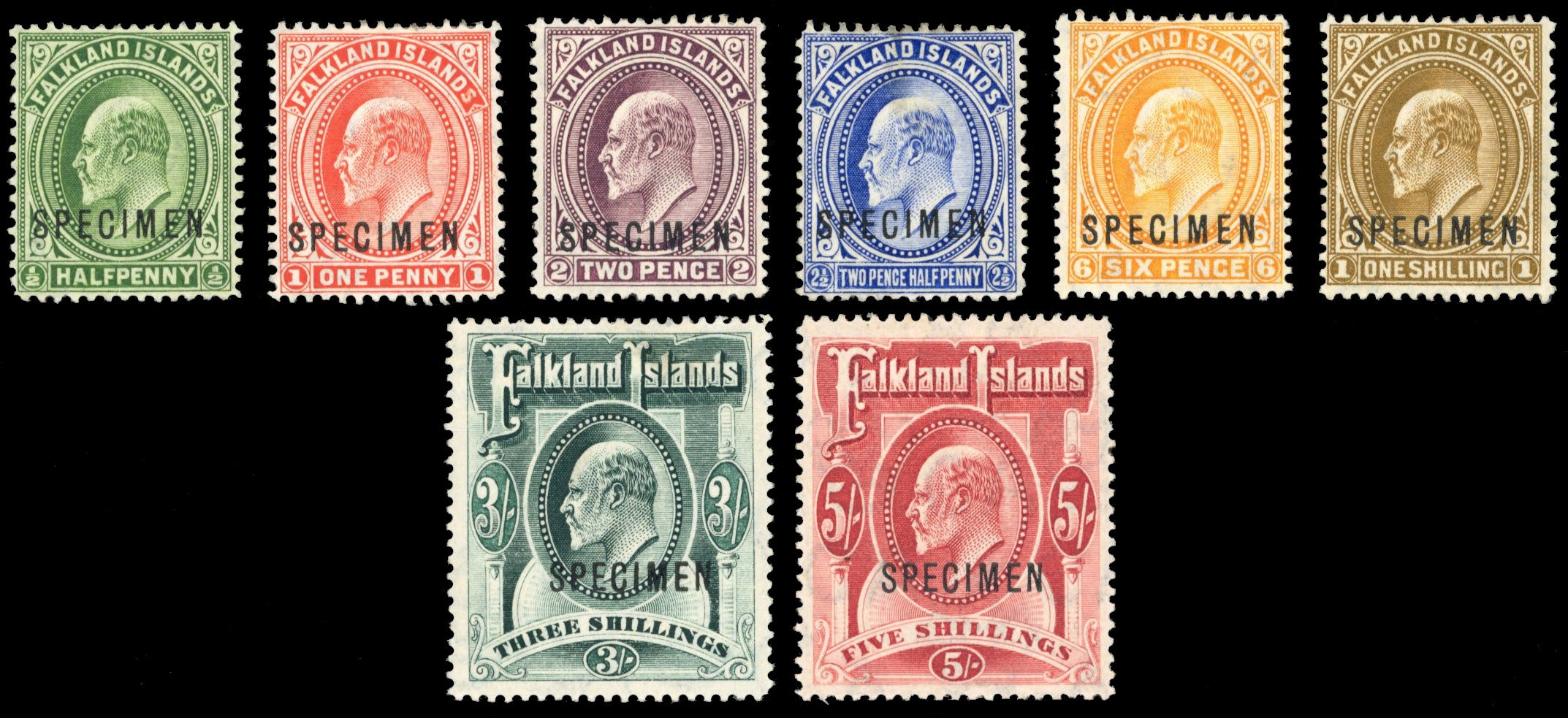 Falkland Islands SG 43s/50s Specimen 1904-12 KEVII set of 8 to 5s