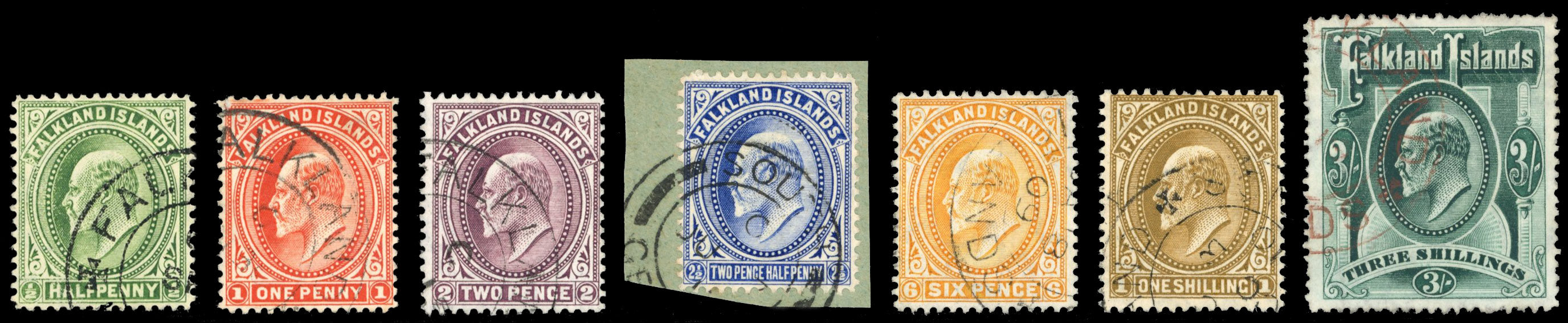 Falkland Islands SG 43/49a Used 1904-12 short set of 7 to 3s