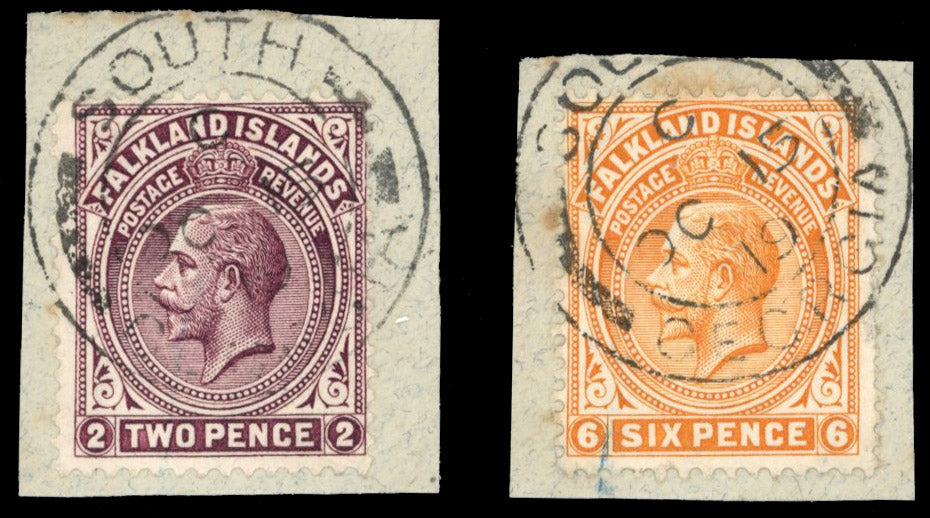 Falkland Islands Dependencies SG Z24, Z26 Cancel 1912-20 KGV 2d, 6d used in South Georgia