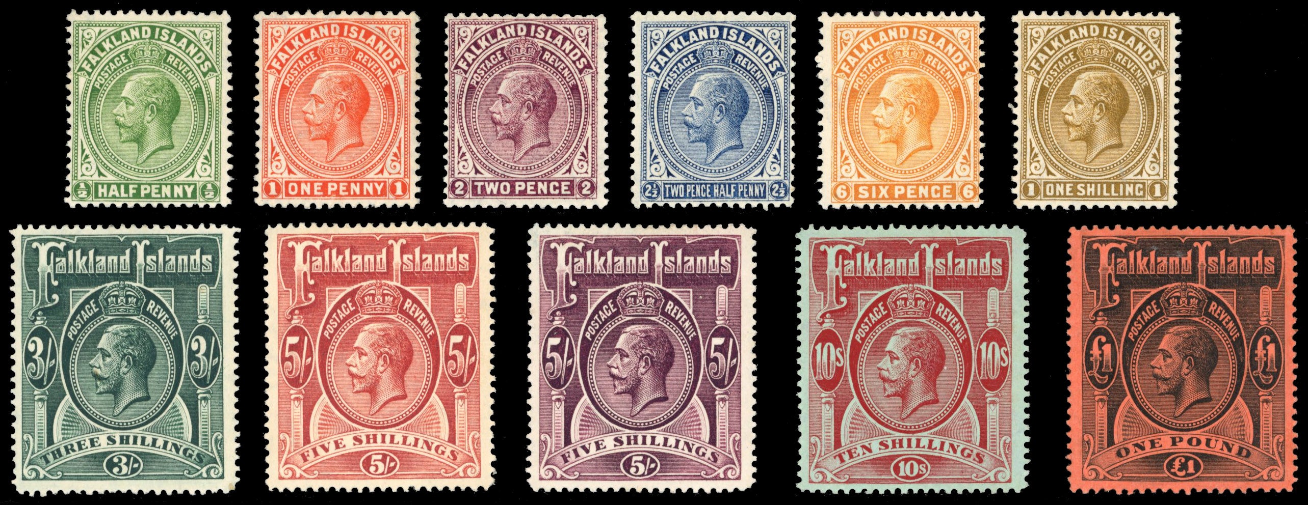 Falkland Islands SG 60/69 Mint 1912-20 set of 11 to £1