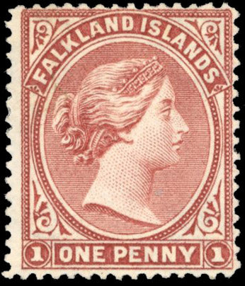 Falkland Islands SG 8w Mint 1885-91 1d brownish claret variety watermark crown to right of CA