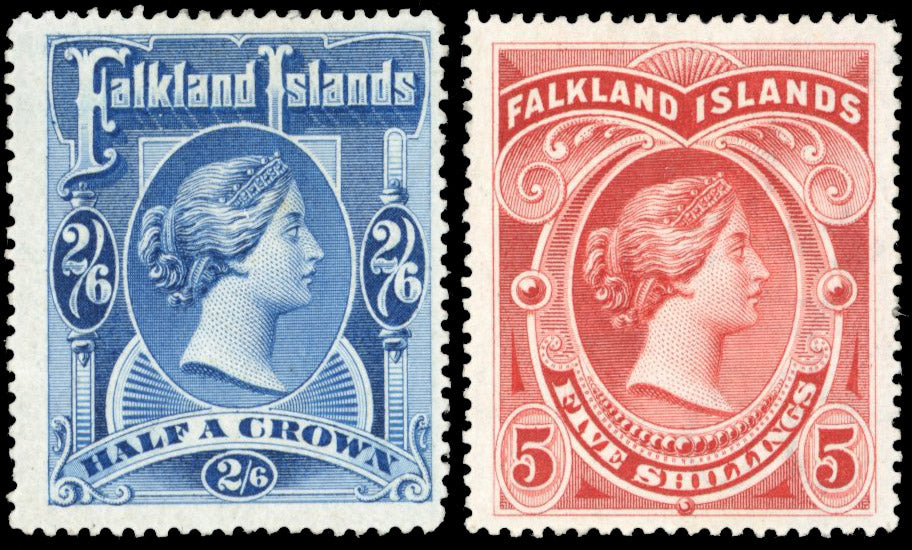 Falkland Islands SG 41/42 Mint 1898 2s6d deep blue, 5s red