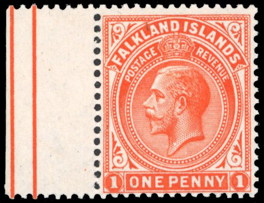 Falkland Islands SG 61dx Unmounted Mint 1912-20 1d orange-vermilion on thick greyish paper variety watermark reversed