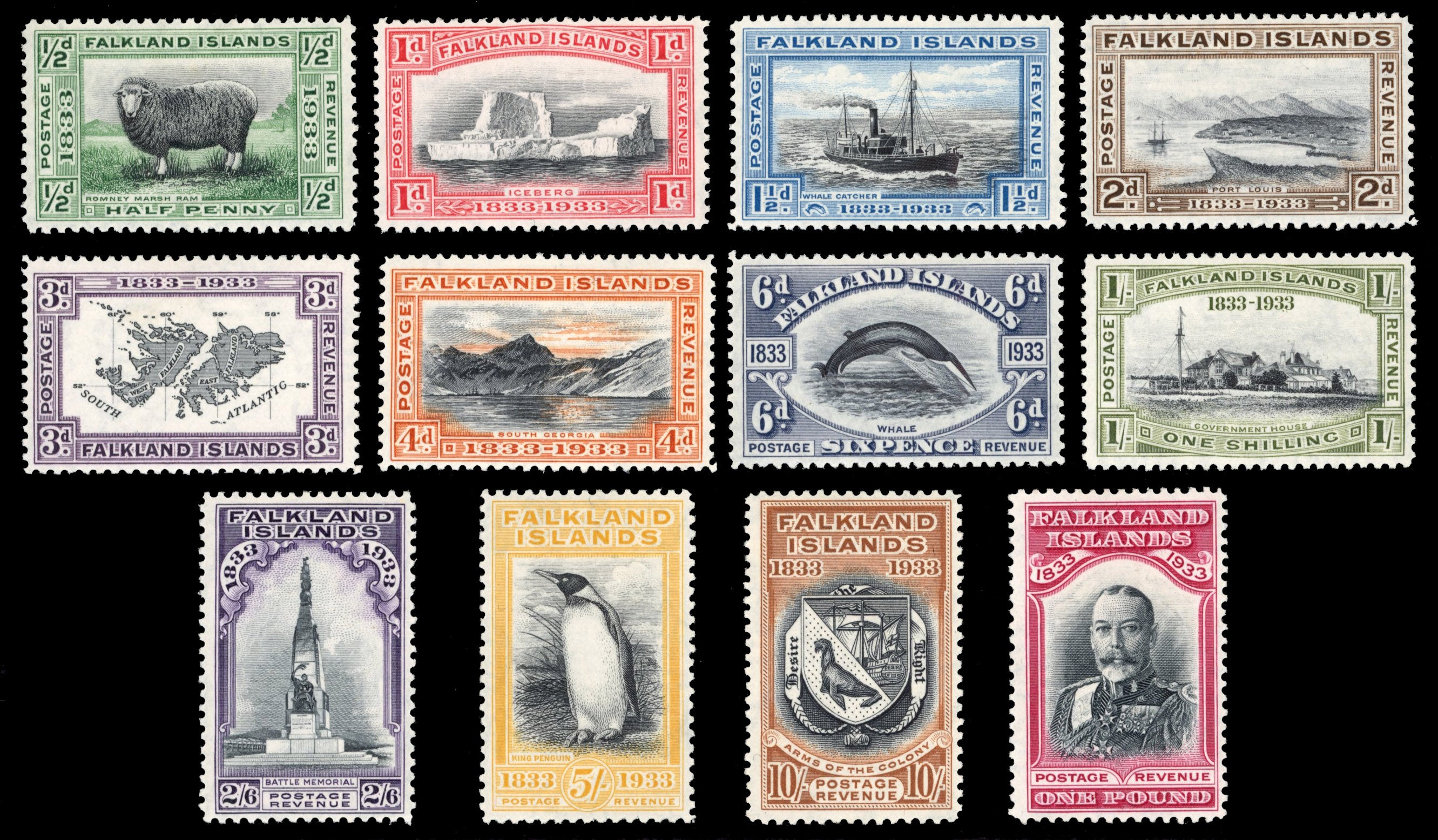 Falkland Islands SG 127/138 Mint 1933 Centenary set of 12 to £1