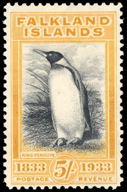 Falkland Islands SG 136a Mint 1933 Centenary 5s black and yellow-orange