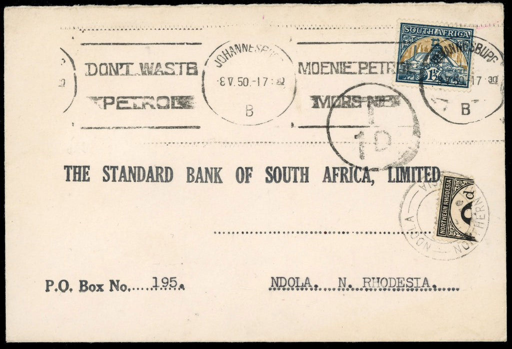 Northern Rhodesia SG D2a Cover 1929-52 2d postage due bisect