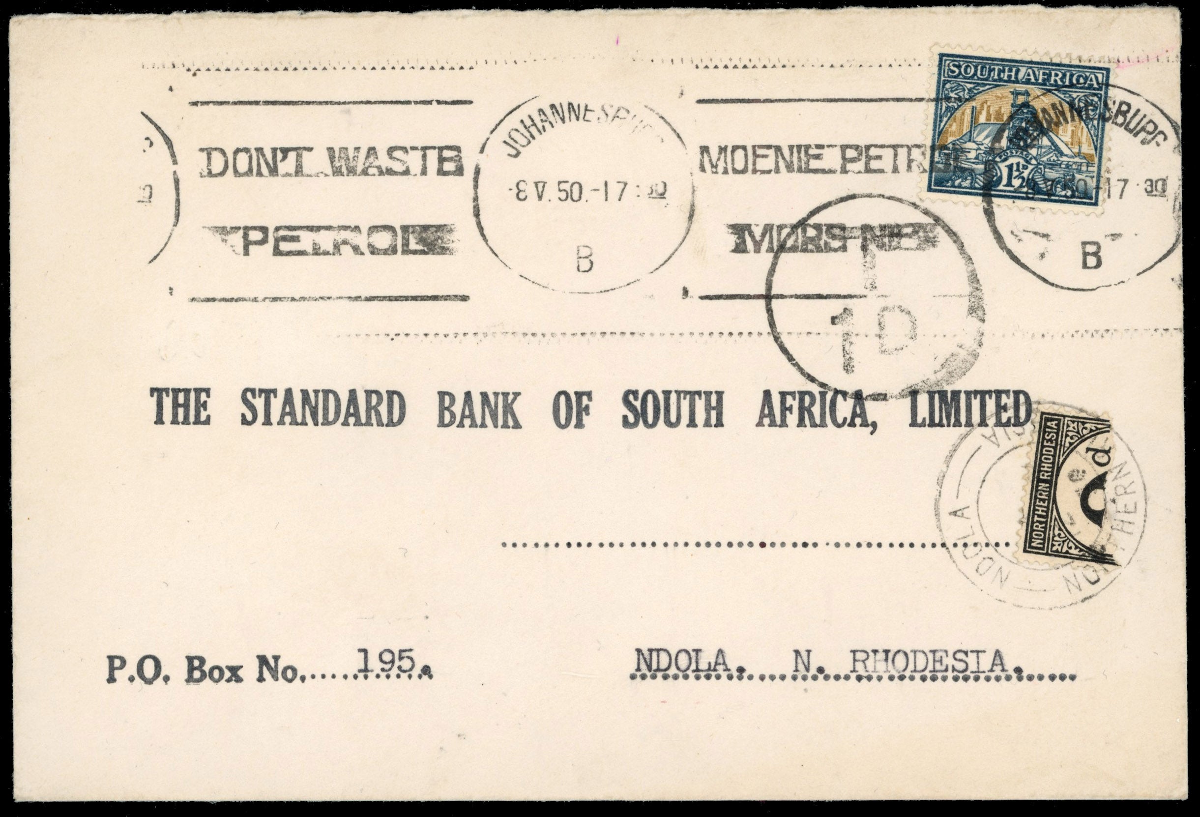 Northern Rhodesia SG D2a Cover 1929-52 2d postage due bisect