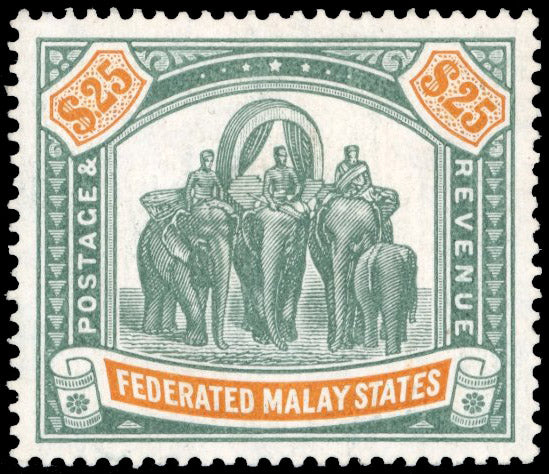 Federated Malay States SG 51 Mint 1904-22 $25 green and orange watermark MCA