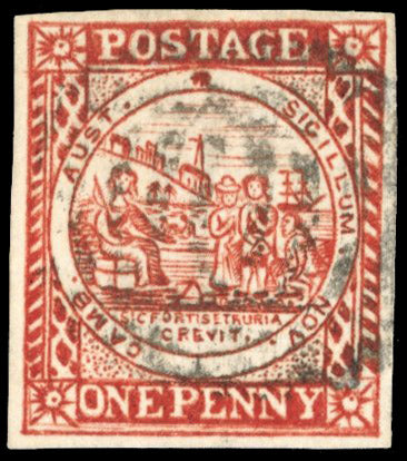 New South Wales SG 12b Used 1850 Sydney View 1d brownish red plate II variety Hill unshaded