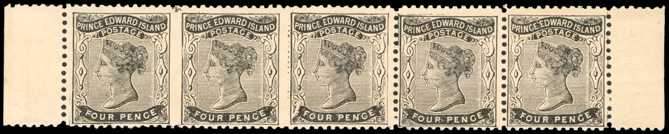 Prince Edward Island SG 16c Unmounted Mint 1862-69 4d black on yellowish paper error Imperforate between horizontal strip of 3