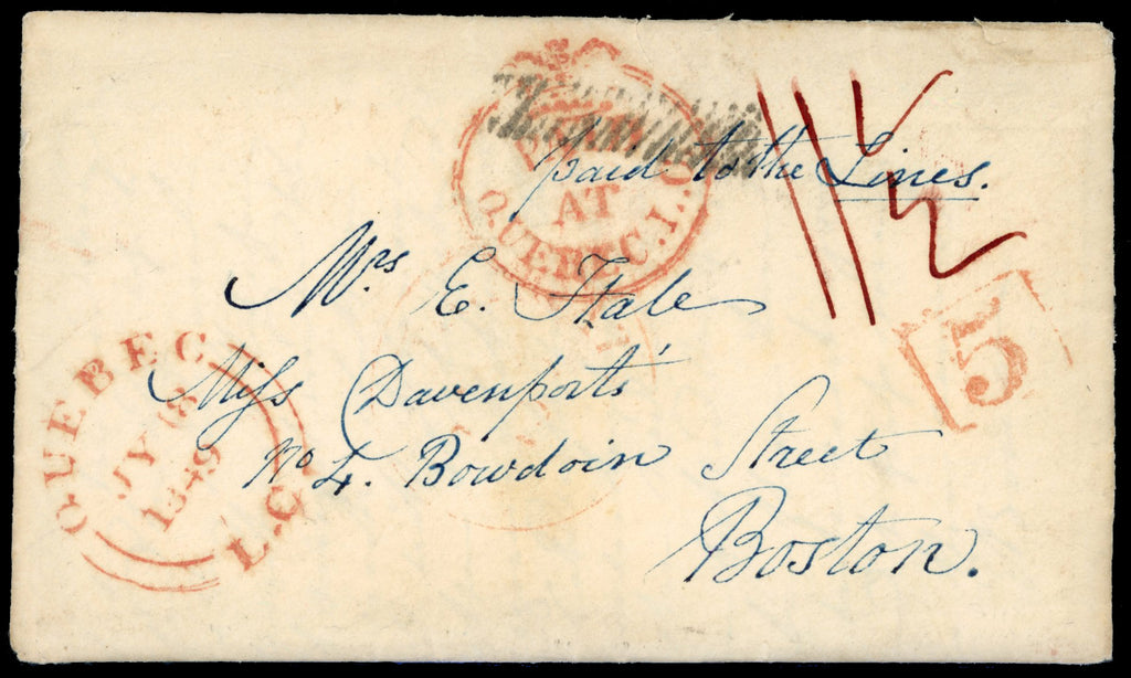 Newfoundland SG CC1 1849 cover from Quebec to Boston