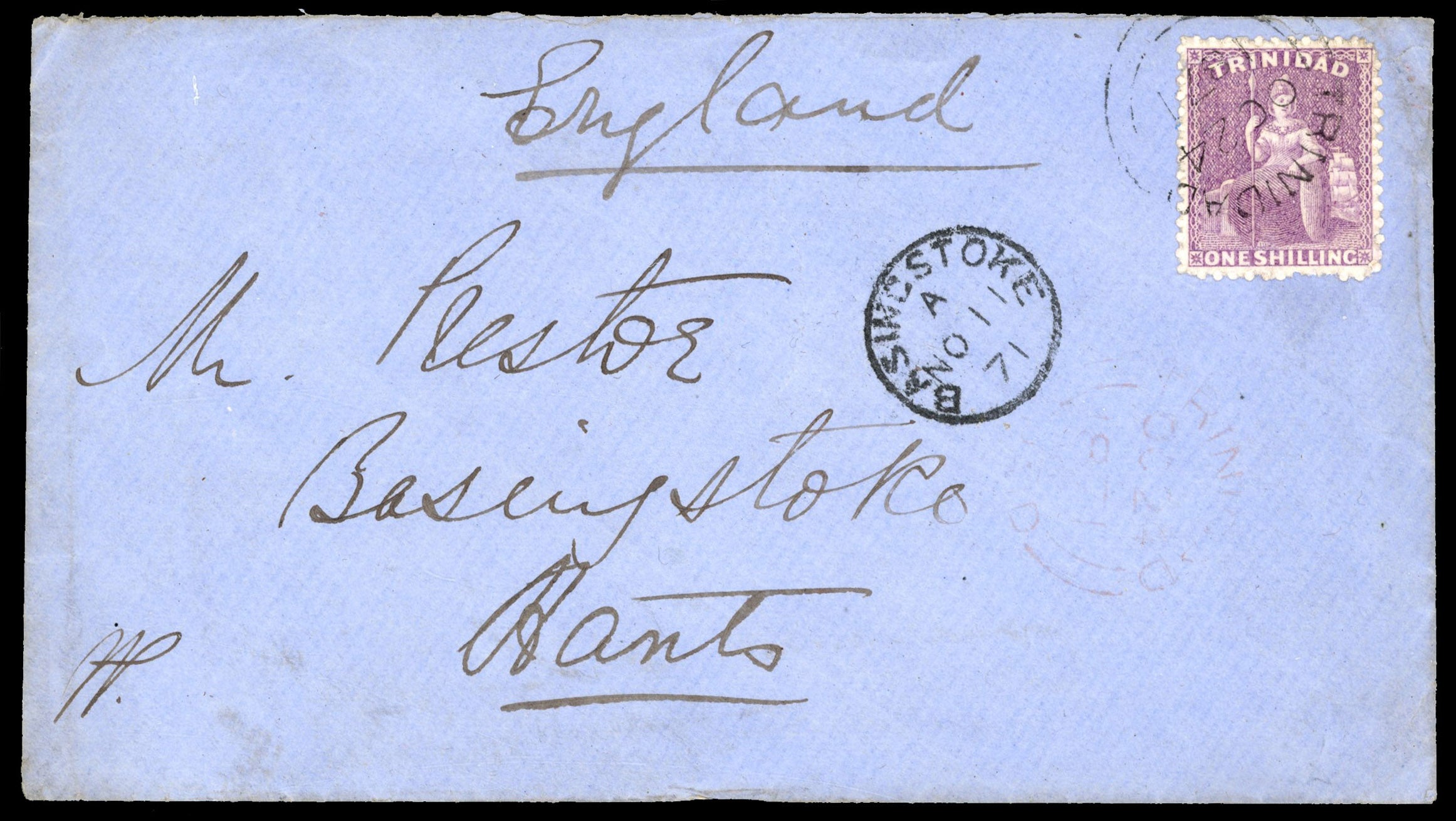 Trinidad SG 73a 1871 cover to England with 1863-80 1s lilac-rose