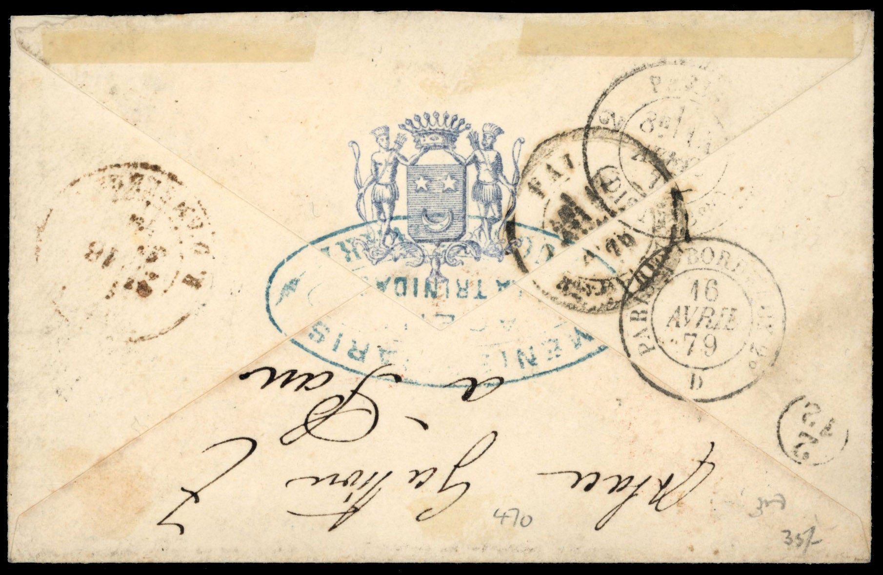 Trinidad SG 77 1879 cover to Paris with 1863-80 6d bright yellow-green