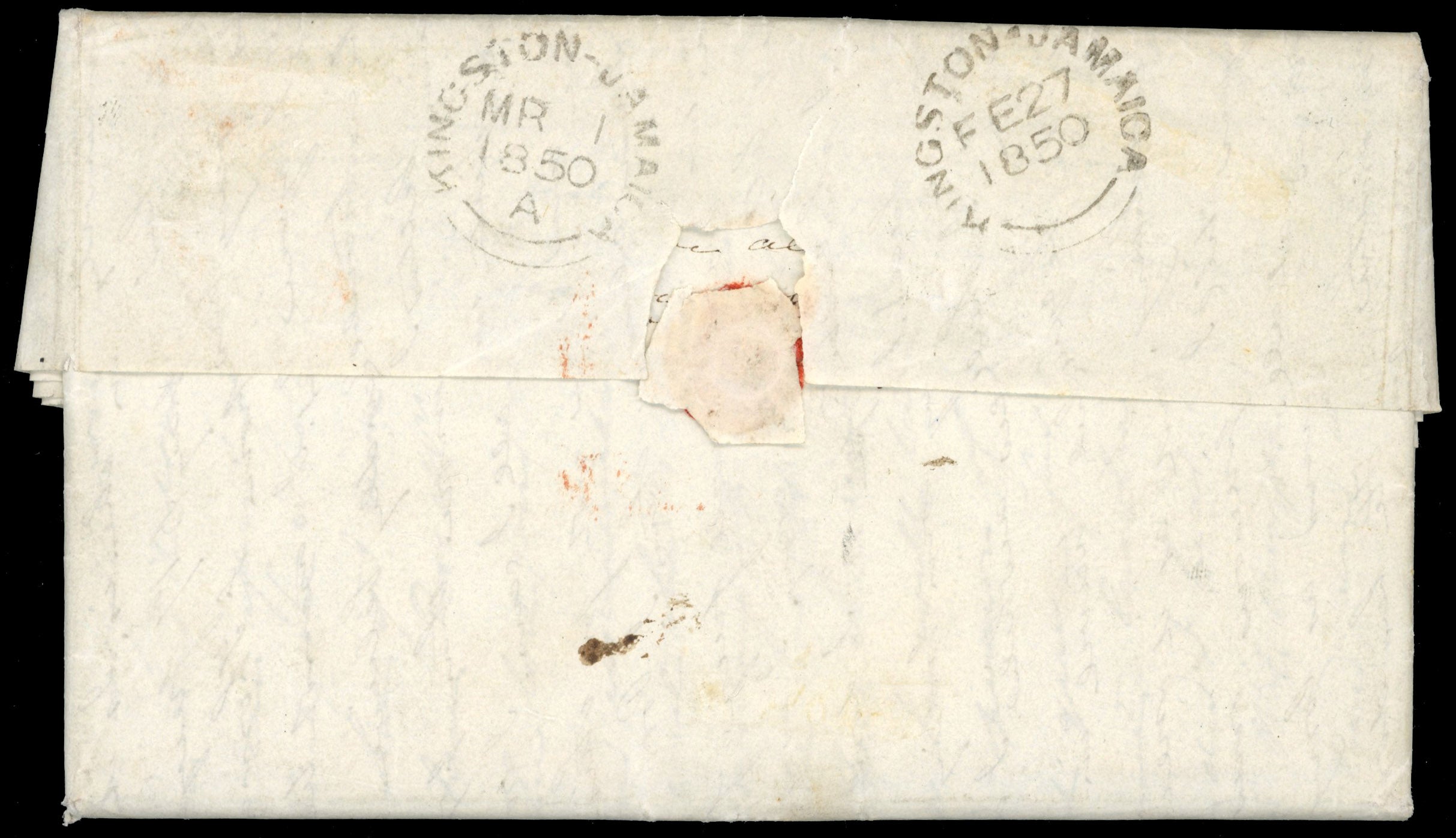 Jamaica 1850 cover from Mandeville to USA with JAMAICA SHIP LETTER handstamp