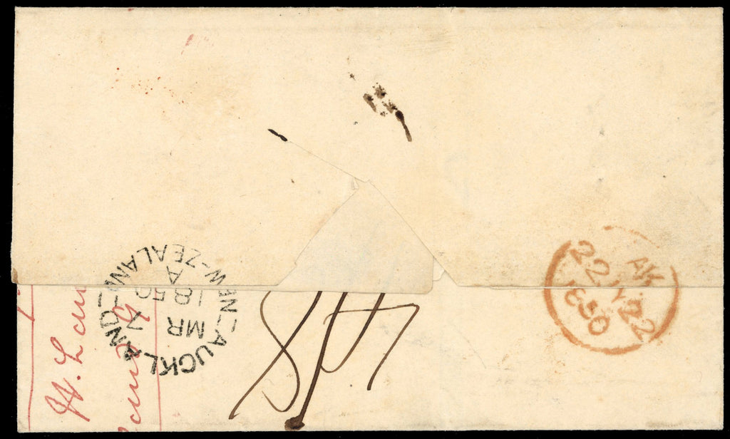 New Zealand SG CC1 1850 cover from Auckland to London with crowned-circle