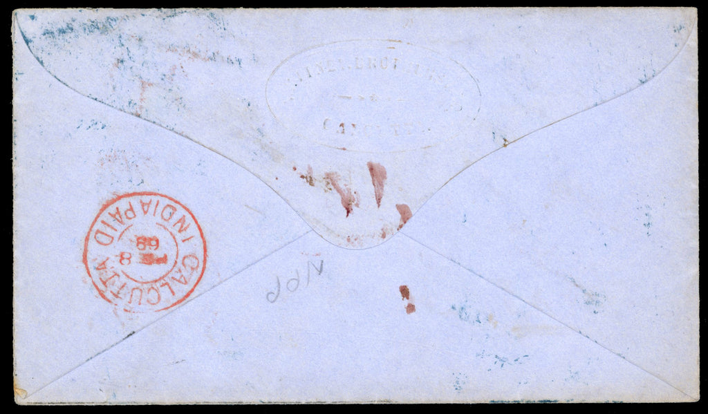 India SG 65, 69 1868 cover to Boston with 1865 8a carmine and 1866 4a green