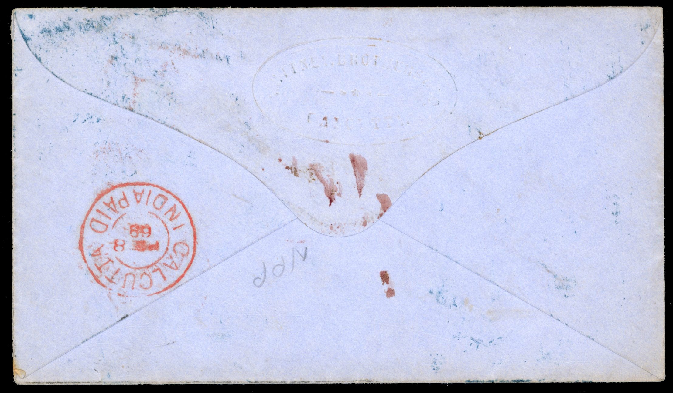 India SG 65, 69 1868 cover to Boston with 1865 8a carmine and 1866 4a green