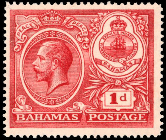 Bahamas SG 107x Mint 1920 Peace 1d carmine variety watermark sideways and reversed