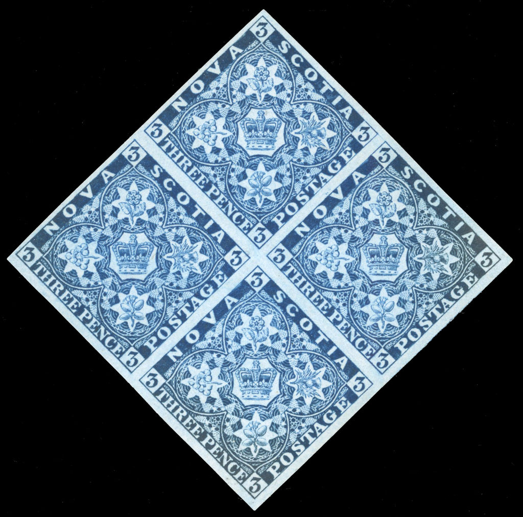 Nova Scotia SG 3 Mint 1851-60 3d bright blue on bluish paper block of 4