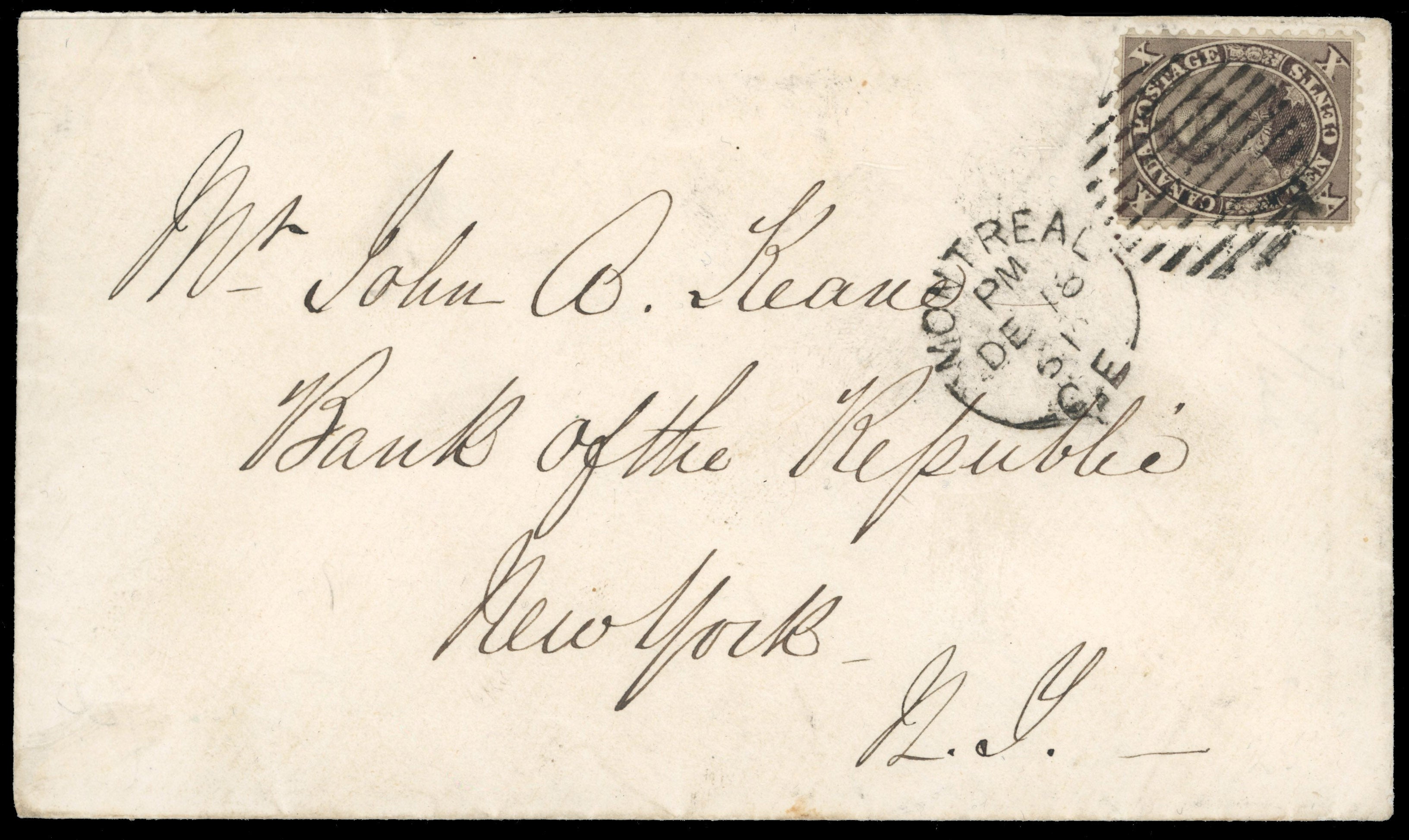 Canada SG 36 1861 cover from Montreal to New York with 1859 10c brown