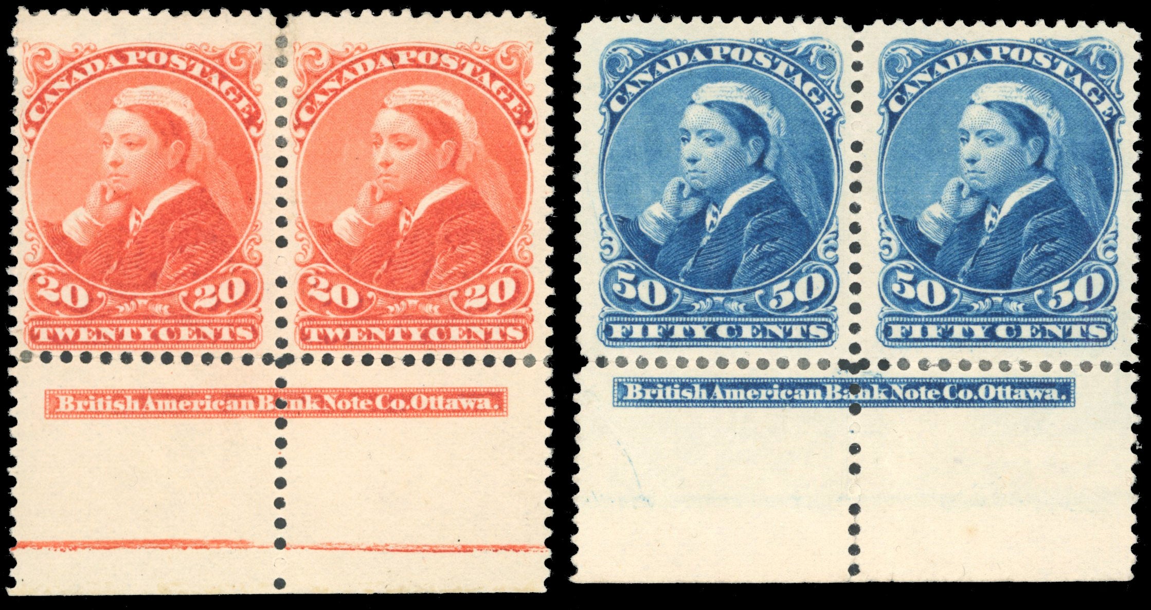 Canada SG 115/116 Mint 1893 20c and 50c imprint pairs