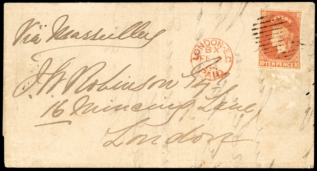 Ceylon SG 9 1864 cover from Kandy to London with 1857-59 imperf 10d dull vermilion