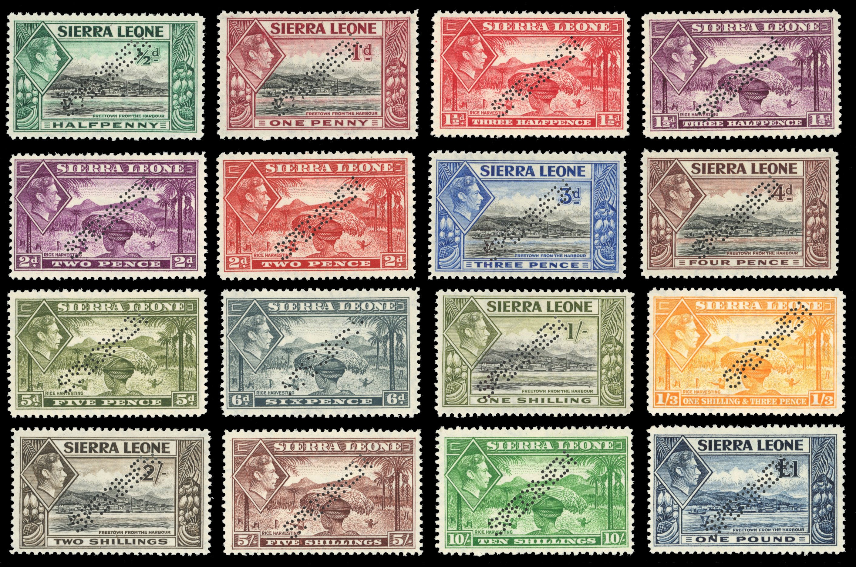 Sierra Leone SG 188s/200s 1938-44 set of 16 perf Specimen
