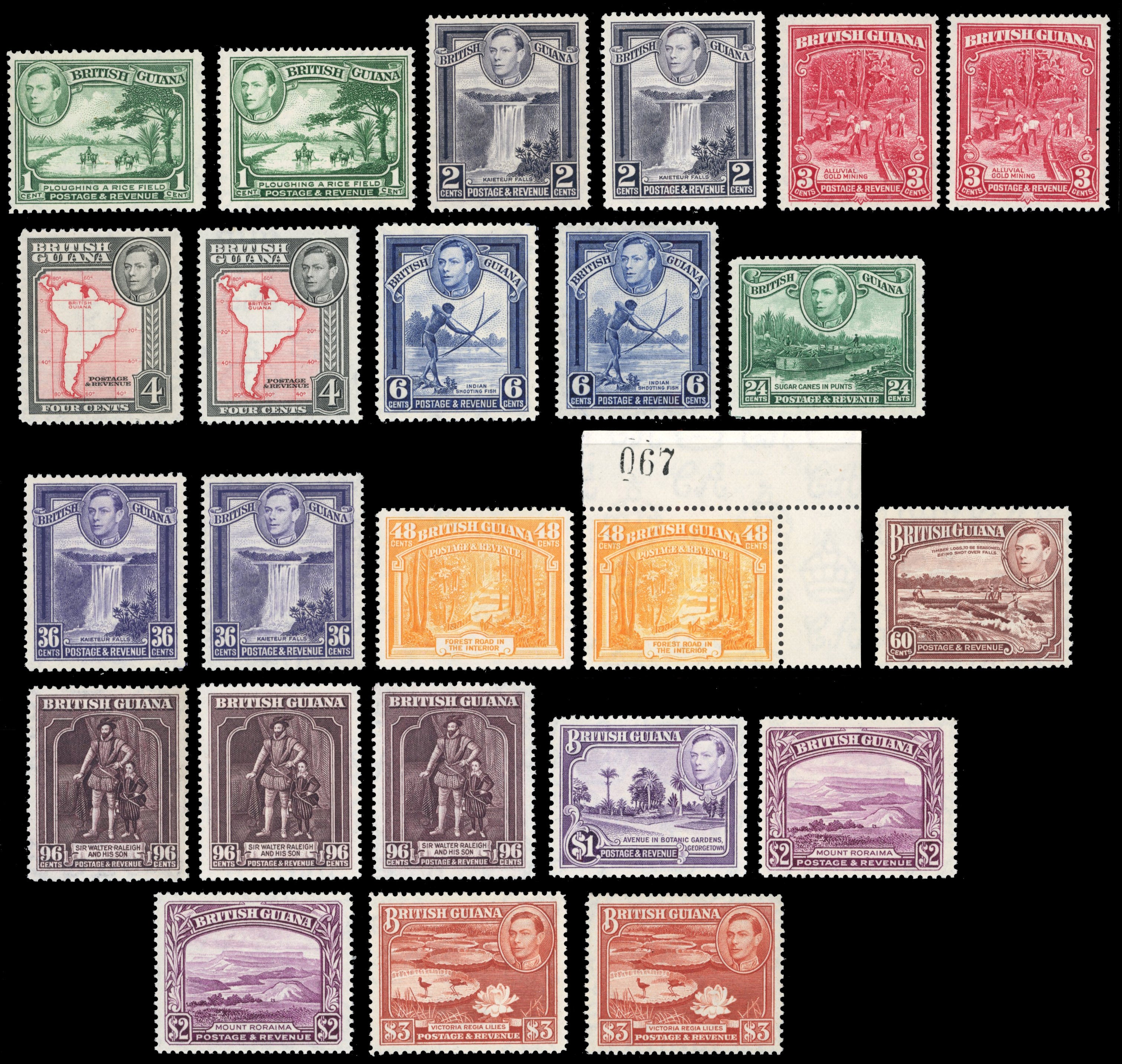 British Guiana SG 308/319b, 290a/b Unmounted Mint 1938-52 set to $3 including perf changes