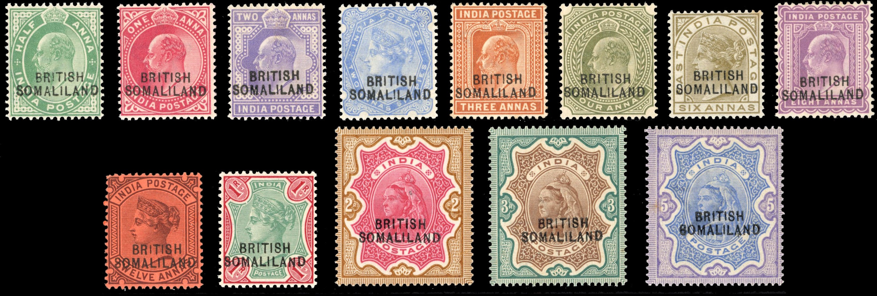 Somaliland Protectorate SG 18/30 Mint 1903 QV and KEVII set to 5r