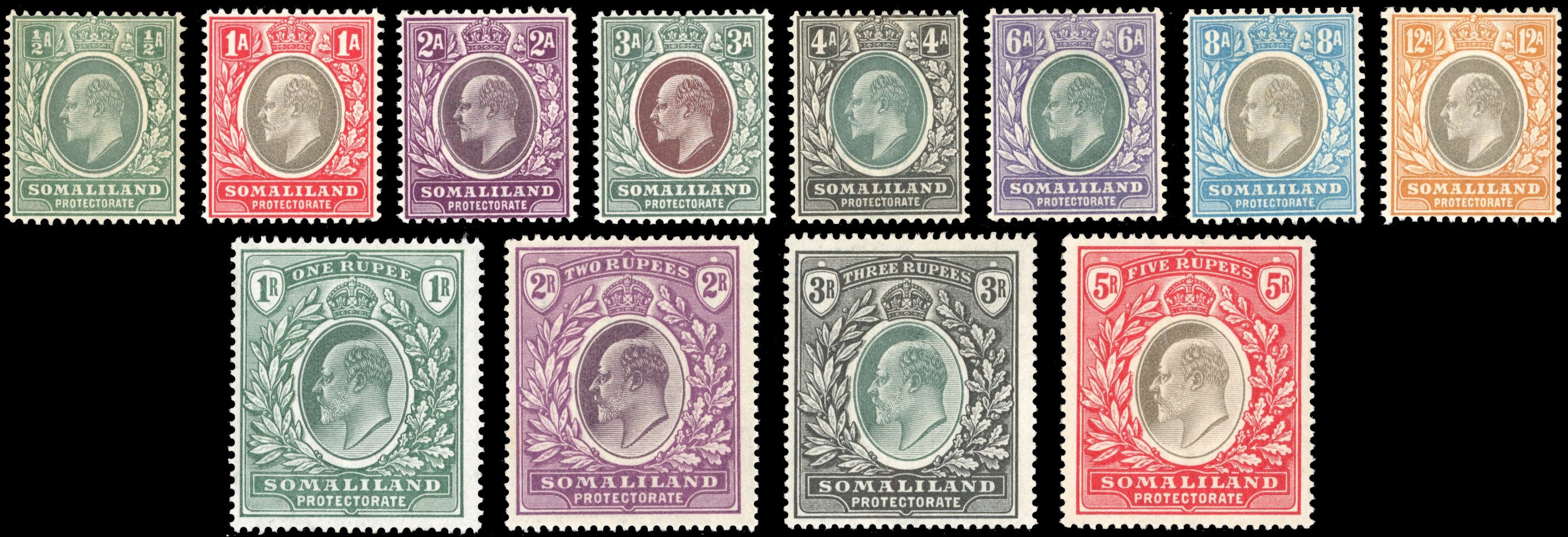 Somaliland Protectorate SG 32/34, 36/44 Mint 1904 part set of 12 to 5r