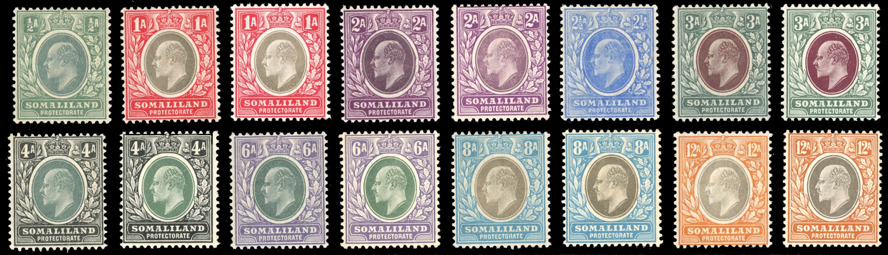 Somaliland Protectorate SG 45/53a Mint 1905-11 set to 12a including both ordinary and chalk-surfaced papers