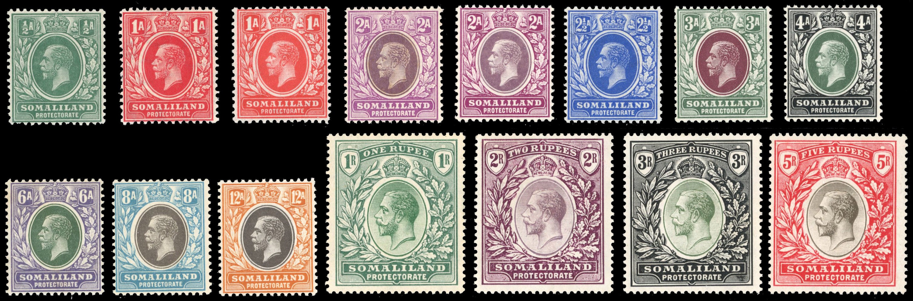 Somaliland Protectorate SG 60/72 Mint 1912-19 set to 5r watermark MCA