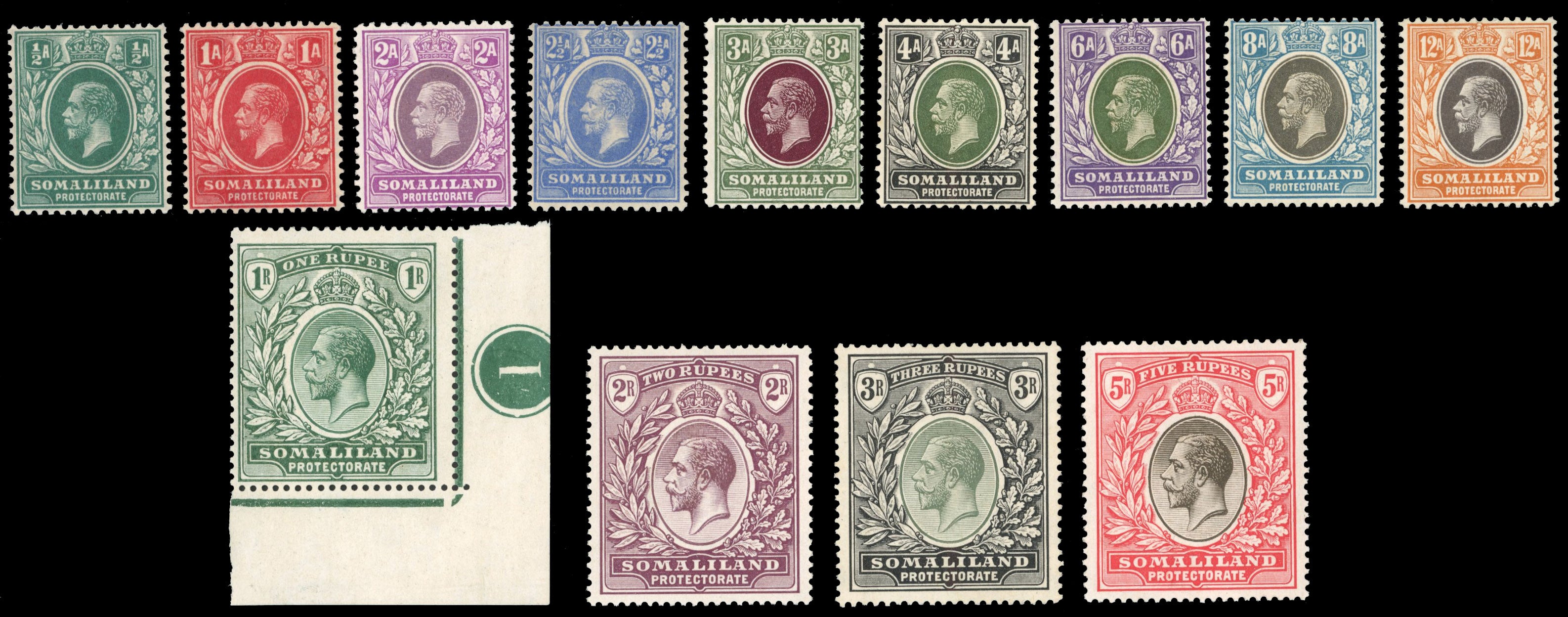 Somaliland Protectorate SG 73/85 Mint 1921 set of 13 to 5r Script watermark