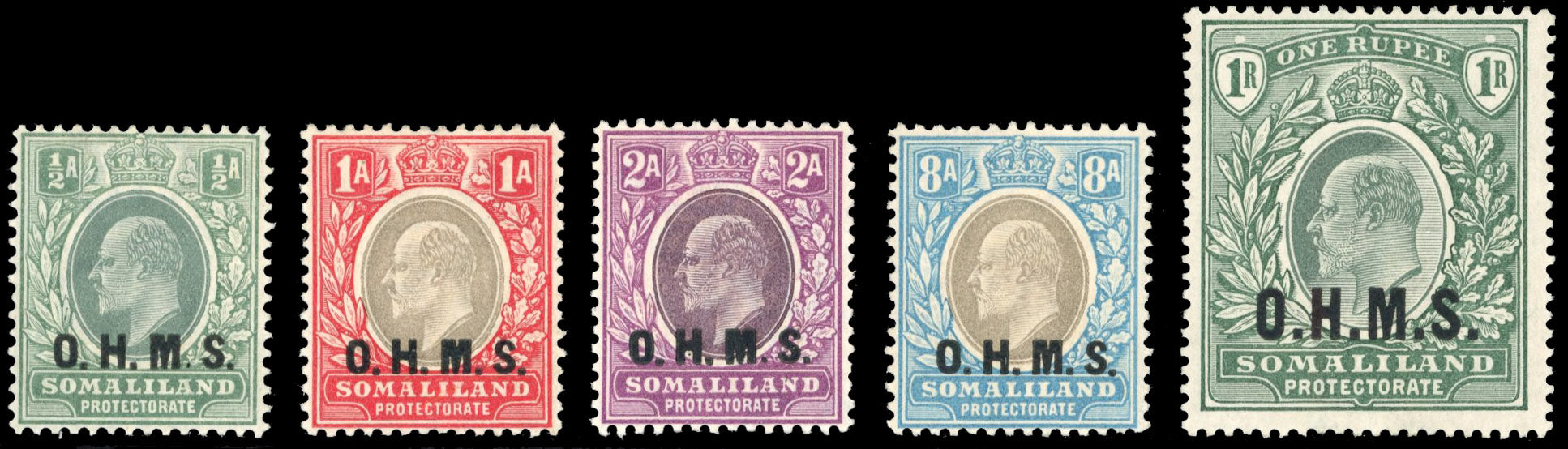Somaliland Protectorate SG O10/11, O13/15 Mint 1904-05 official set of 5 to 1r