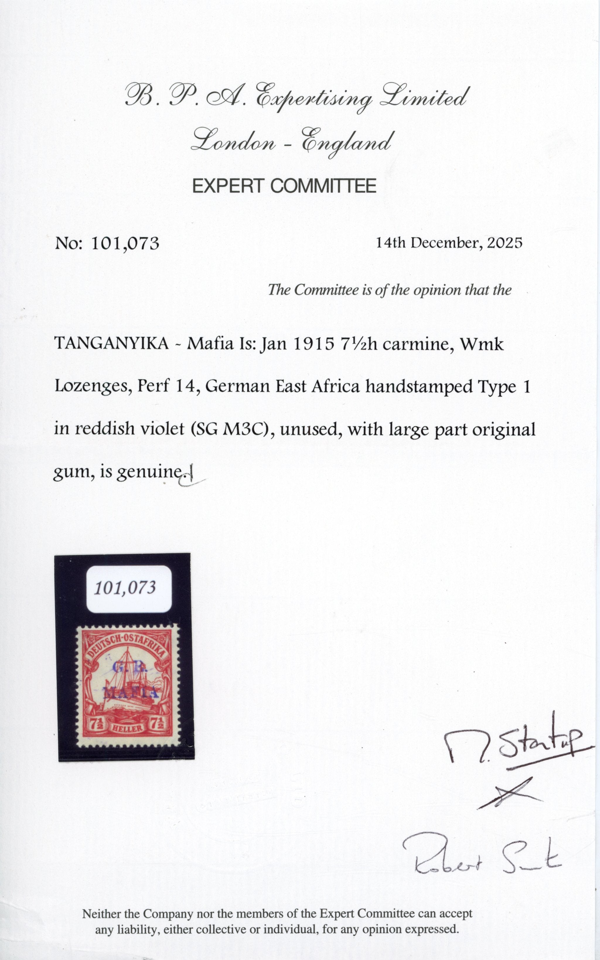 Mafia Island SG M3C 7½h carmine, mint