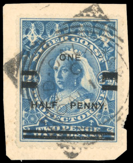 Niger Coast SG 65 Used 1894 ½d on 2½d blue Old Calabar provisional