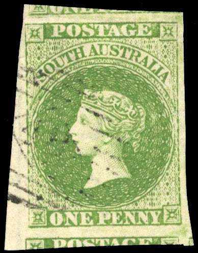 South Australia SG 6 Used 1856-58 1d yellow-green watermark large star