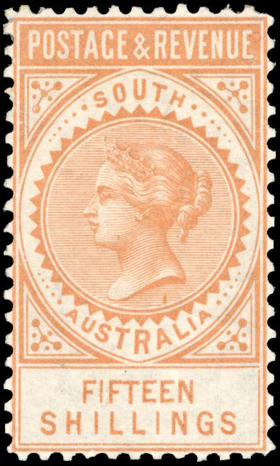 South Australia SG 198 Mint 1886-98 15s brownish yellow sideways watermark perf 10