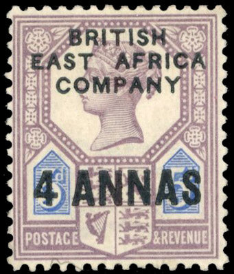 British East Africa SG 3 Mint 1890 4a on 5d dull purple and blue
