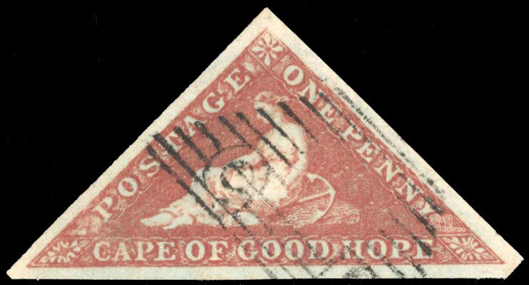 Cape of Good Hope SG 1a Used 1853 1d deep brick-red on deeply blued paper