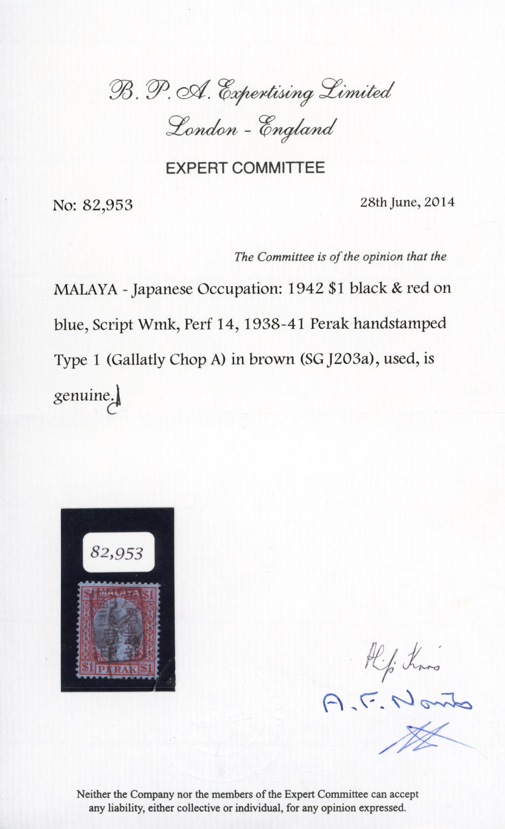Malaya Japanese Occupation SG J203a