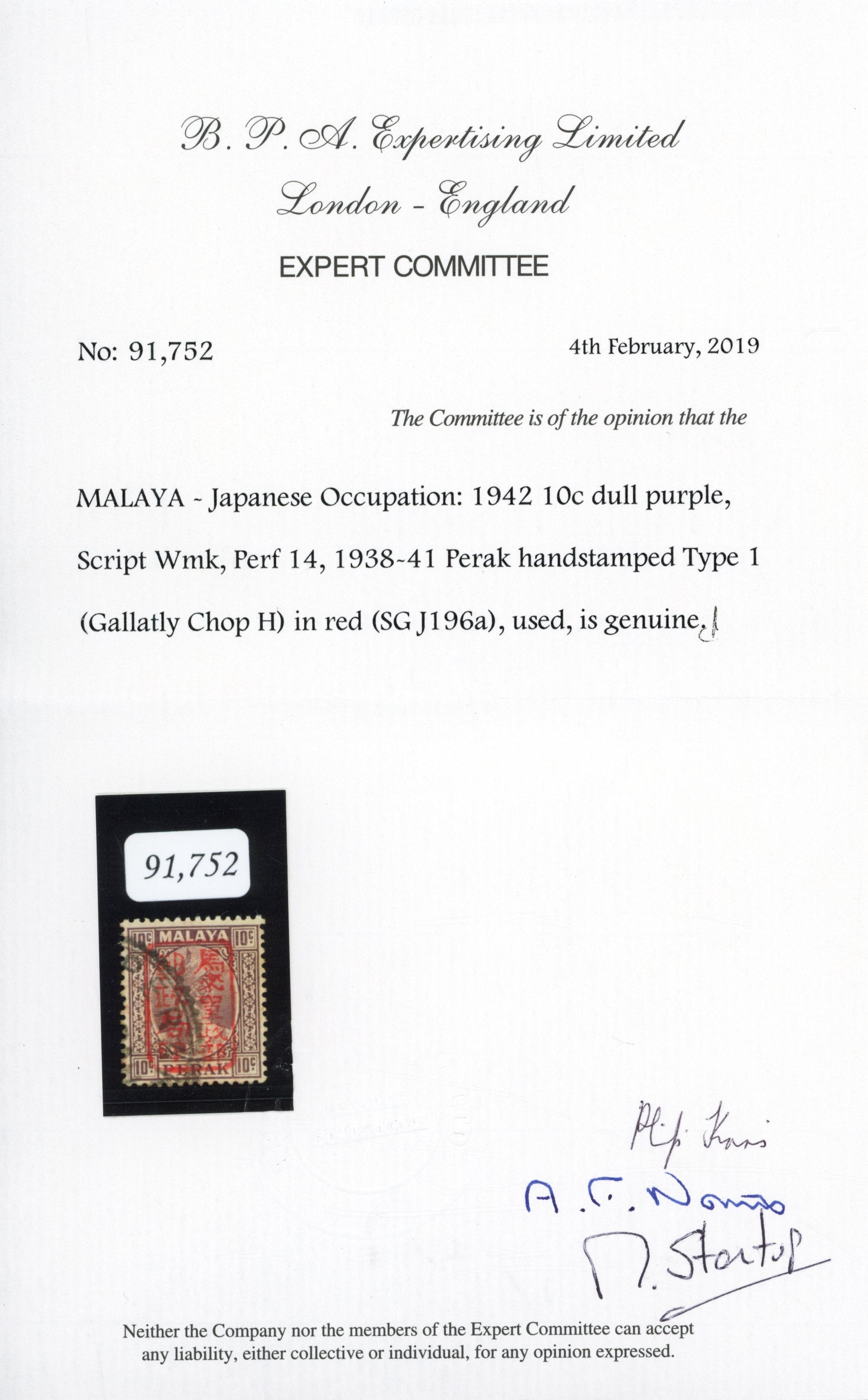 Malaya Japanese Occupation SG J196a