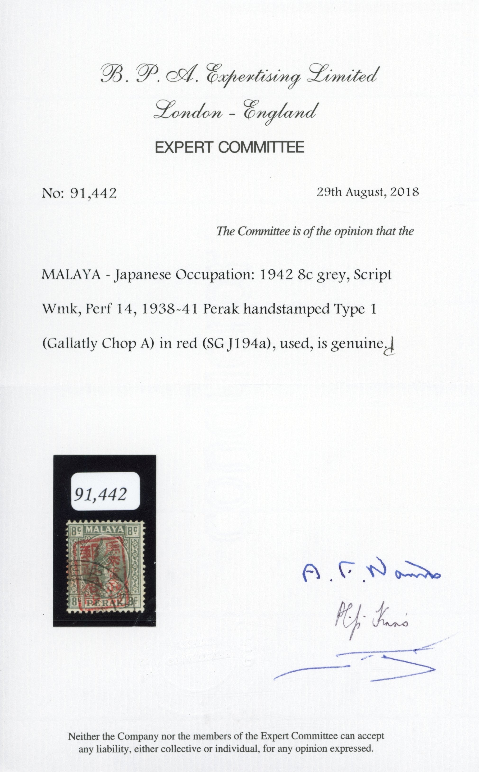 Malaya Japanese Occupation SG J194a